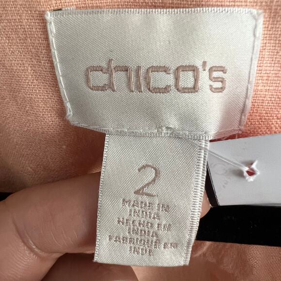 Chico's Moto Style Linen Jacket Peach Long Sleeve Sz L/12 (2) - Picture 2 of 5